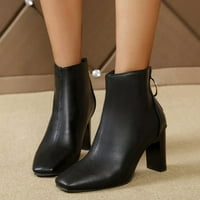 Модни женски обувки дишащи високи токчета ретро цип къси ботуши фермерски ботуши за жени черни дамски ботуши кожа