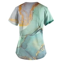 Дамски летни върхове флорални тениски за деколте на тениски за небрежно валцуван ръкав странична туника светло синьо xxxxl