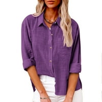 Dyegold Linen Button Up ризи за жени с дълъг ръкав риза ежедневни разхлабени памучни бельо върхове плюс размер на спускане на есенни блузи