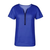 Тениски за жени свободни годни графични чисти цветни ивици с цип с къси ръкави блуза тениски тениски ризи за жени
