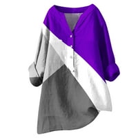 Cacommark pi дамски ризи с дълъг ръкав разчистен блуза v отпечатани върхове с шия тениска