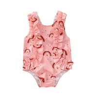 Лято бебе момичета без ръкави Руфлес дъга отпечатани бански костюм за бански костюм на плаж бански костюм