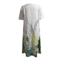 Женски рокли небрежни бохо отпечатани свободни а-лайн къс ръкав v шия макси летна рокля с джоб