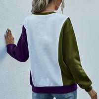 Тениски за жени модни блокиращи цветни пачуърки пуловер екипаж на шията сплайс дълъг ръкав хлабав суичър комплект глава блуза топ блуза