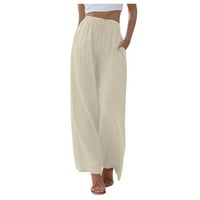 Hhei_k женско памучно бельо лени летни панталони за краката течащ широк крак плътни цветови плажни панталони с джобове