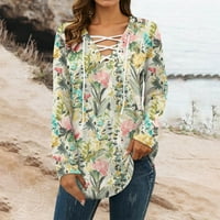Под $ ризи за жени с дълъг ръкав универсален пуловер върхове v-образни флорални дамски блузи khaki xxl
