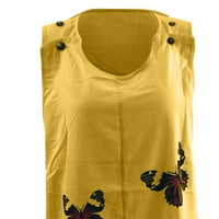 Женски летни разхлабени мини танк рокли пеперуда от пеперуда от екипаж на шията без ръкави небрежна рокля с къса смяна с джобове жълти s