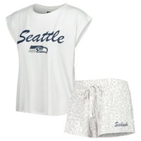 Женски концепции спортни бели крем Сиатъл Seahawks Montana Knit T-Shirt & Shorts Sleep Set