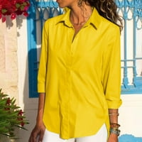Fjofpr дамски дрехи дамски бутон надолу ризи дълъг ръкав плюс размер ежедневен плътна цветна ревера блуза свободна горна жилетка върхове