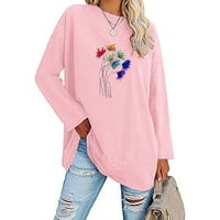 Uublik Women Classic Floral Print Crewneck Long Loweve Loose Tops Blouses Rish