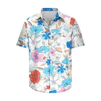 Ризи за копче за къс ръкав за мъже Хавайски геометрична рокля за печат Лятна плажна риза Синя XL