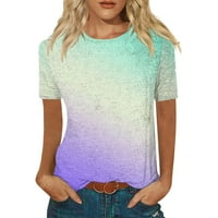 Apepal женски сладки графични тениски Crewneck къс ръкав ежедневен цветен печат тийс светло лилаво 2xl