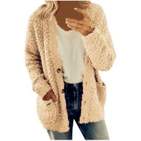 Палто за жени дамски ежедневни плюс размер плюшени пуловер джобове за външни дрехи кардиган палто модна гащеризона