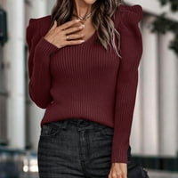 Дамски пуловер дълъг ръкав плетен Пуловер Дамски ежедневни твърди тънки бутер ръкави Дълъг ръкав в - врата пуловери върхове женски класически годни пуловер