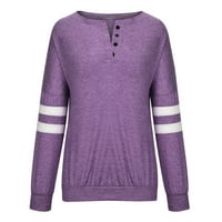 Летни спестявания дрехи Loopsun дамски зимни суичърски върхове, женски небрежни ивици бутони с дълъг ръкав V-образно разхлабена пуловерна риза блуза отгоре