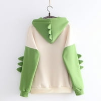 Отстъпка каваи качулки за жени тийнейджърки момичета модерни дълги ръкави динозавър модел качулка пуловер суичъри свободни леки уютни върхове зелени xxxl