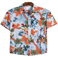 Мъже върхове флорални принт тениска лапета врат летни ризи ваканция тий тей хавайски блуза стил B l