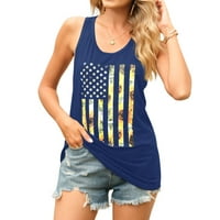 Sherrylily Women Summer Sunflower Tank Tops American Flag Print Loose Casual Racerback Tee