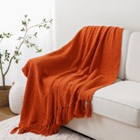 Battilo изгоря оранжево одеяло за диван, плетено есенно одеяло за универсално за стол, супер мек топло декоративно одеяло за Хелоуин с пискюли за двойно легло, диван и хол, 60 80