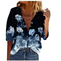 Хенли Графични отпечатъци Блузи за свободно време модни ръкави върхове за жени ВМС L
