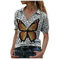 Scyoekwg ризи за жени удобни пеперуди модел графични тийнейджъри свободни годни модни летни облечени ежедневни ципа лапина основни тийнейджъри с къси ръкави върхове туника върхове розови l