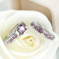 Пръстени момче 2 инчови модни личност Дамски пръстени комплект с аметист квадратна диамантен принцеса пръстен Европейски дама модна пълна диамантена годежен пръстен пънк пръстени за тийнейджърки момичета
