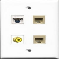 Riteav порт rca жълт порт Телефон RJ RJ Beige and Port Cat5e Ethernet бяла стенна плоча