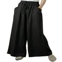 Sanviglor дами панталони обикновени шезлонги твърди цвят палацо панталон с джобове панталони празнични дъна черни 2xl
