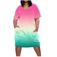 Lopecy -Sta Флорални рокли за печат за жени с късо ръкав свободна рокля V Neck Pink - 5xl