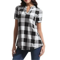 Сладки големи тениски за жени с къси ръкави върхове блузи редовно прилягащи тениски пуловер тениски върхове карирани тениски v върхове на шията блузи бутон нагоре