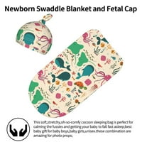 Цветни морски и океански животни Бебе бебешки одеяло мек еластичен чувал за сън с шапки за новородени подаръци за душ