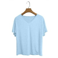Тениски за жени с половин ръкав тениски модни къси ръкави с V-образно деколте големи върхове Твърди ежедневни блузи топ блуза