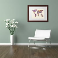 Търговска марка изобразително изкуство текстова карта на света платно изкуство от Майкъл Томпсет, бял мат, дървена рамка
