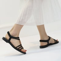 Римски стил жени плоски сандали лято отворен пръст на тънка каишка удобни сандали плътни цветове еластична каишка на лиди офис обувки черен размер 6.5
