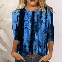 Модният моден небрежен кръгъл ръкав за кръгла шия разхлабени тениски дами дами горно синьо