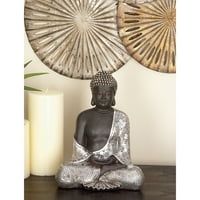 9 11 Сребърна полистоун, размишляваща на Буда скулптура с гравирани дърворезби и детайлно облекчение