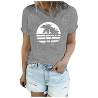Летни върхове за жени плажно дърво печат с къс ръкав тениска ежедневен хавайски курорт