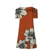 Рокли за жени женски мини лъжичка шия с къс ръкав флорални рокли къси ежедневни летни слънчеви рокли Chemise Red 3xl