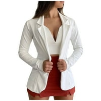 Нахлуване на трапчиви дамски реколта твърд дълъг ръкав нарязано жилетка палто официално износване на върхове блуза бяло
