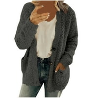 PBNBP Зимни палта за жени, жени ежедневни плюс размер плюшени пуловерни джобове за външни дрехи Кардигано палто на клирънс