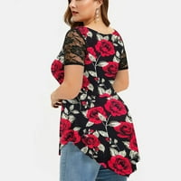 Ризи от отстъпка за жени с къс ръкав тийнейджърки grils модни дрехи флорални принта по-големи от плячка люлка пуловер върхове асиметрични дантелени пачуърки O-neck тени
