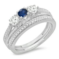 Dazzlingrock Collection 14k кръг синьо сапфир и бял диамант дами булчински каменна годежен пръстен, бяло злато, размер 8.5