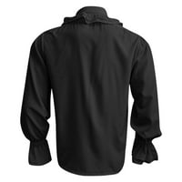 Мъжки готически винтидж корт риза с теглене на яка подгъва с дълъг ръкав риза за ръкав летни дрехи за мъже черни xl