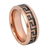 Персонализиран персонализиран гравиращ сватбена лента на пръстена за него и нейното розово злато IP високо полиран скосен ръб гръцки ключова инкрустация