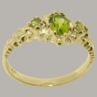 Британски направен 9k жълто златен пръстен с естествен перидот дамски юбилеен пръстен - Опции за размер - размер 4