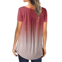 jjayotai дамски плюс размери ризи просвет жени мода v-neck градиент от печатни туники върхове копчета с къс ръкав тениска ролки розово