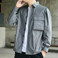 Хунта Плътен Цвят Ризи За Мъже Мода Ежедневни Твърди Ивица Дълъг Ръкав Риза Палто