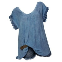 Женски върхове плюс размер жени с къс ръкав изпускайте сол-върхове тениски блуза синьо xxxl