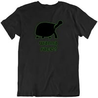 Искам да състезавам смешна костенурка, която работи дизайн новост модна тениска зелена