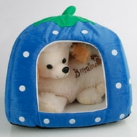 Палатка за домашни любимци, сладък мек памучен ягодов домашен любимец котешка къща развъдник кучешка легла възглавница с размер на дълбоко синьо